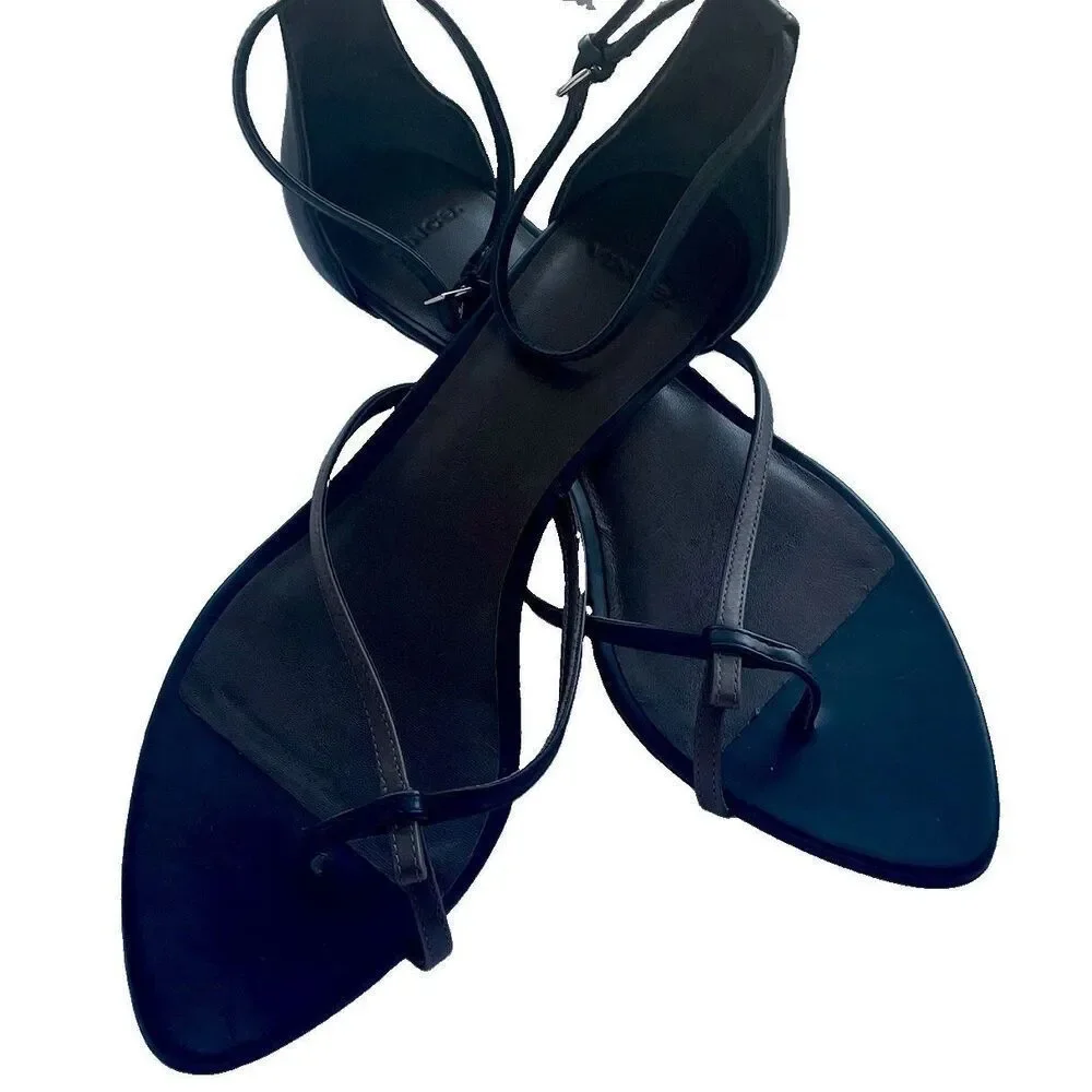 New Vince Siri Criss Cross Sandals Women's US 9.5M Black Leather Kitten Heel 40.